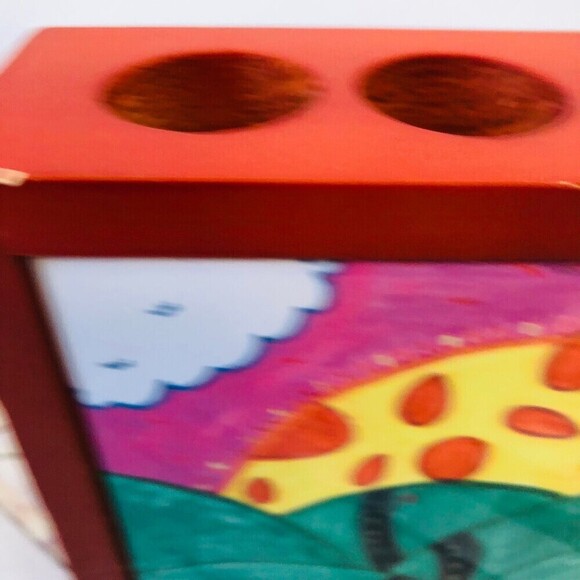 Vintage Wood Candlestick Holder Bright Retro Style Cottage Core - Picture 7 of 8